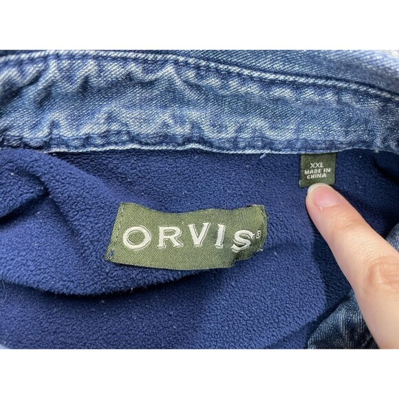 VTG ORVIS Shirt Men XXL Blue Fleece Lined Denim Button Jacket Pockets - Picture 3 of 8